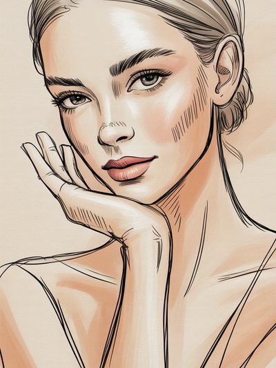 Fashion croquis face and paddle-style hand sketch