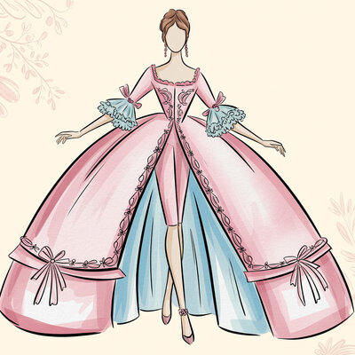 Rococo revival fashion illustration
